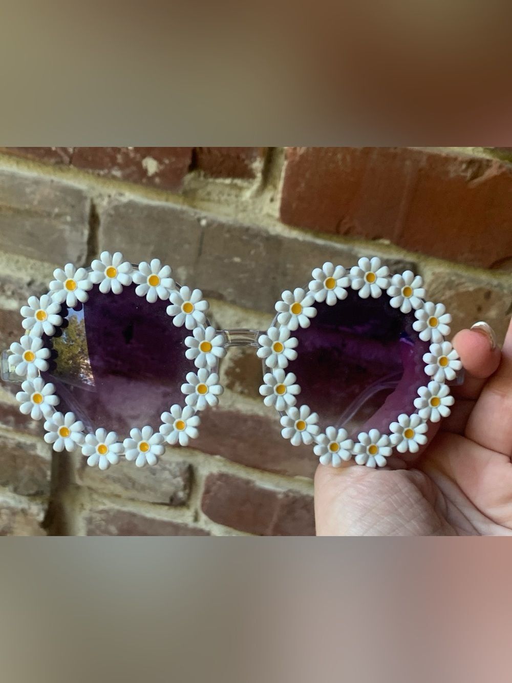 Circus by Sam Edelman White Daisy Round Sunglasses with Purple Tint
